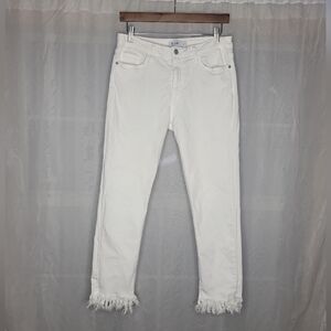 Just Black Jeans Made In USA Womens Size 31 White Fringe Straight Leg Crop